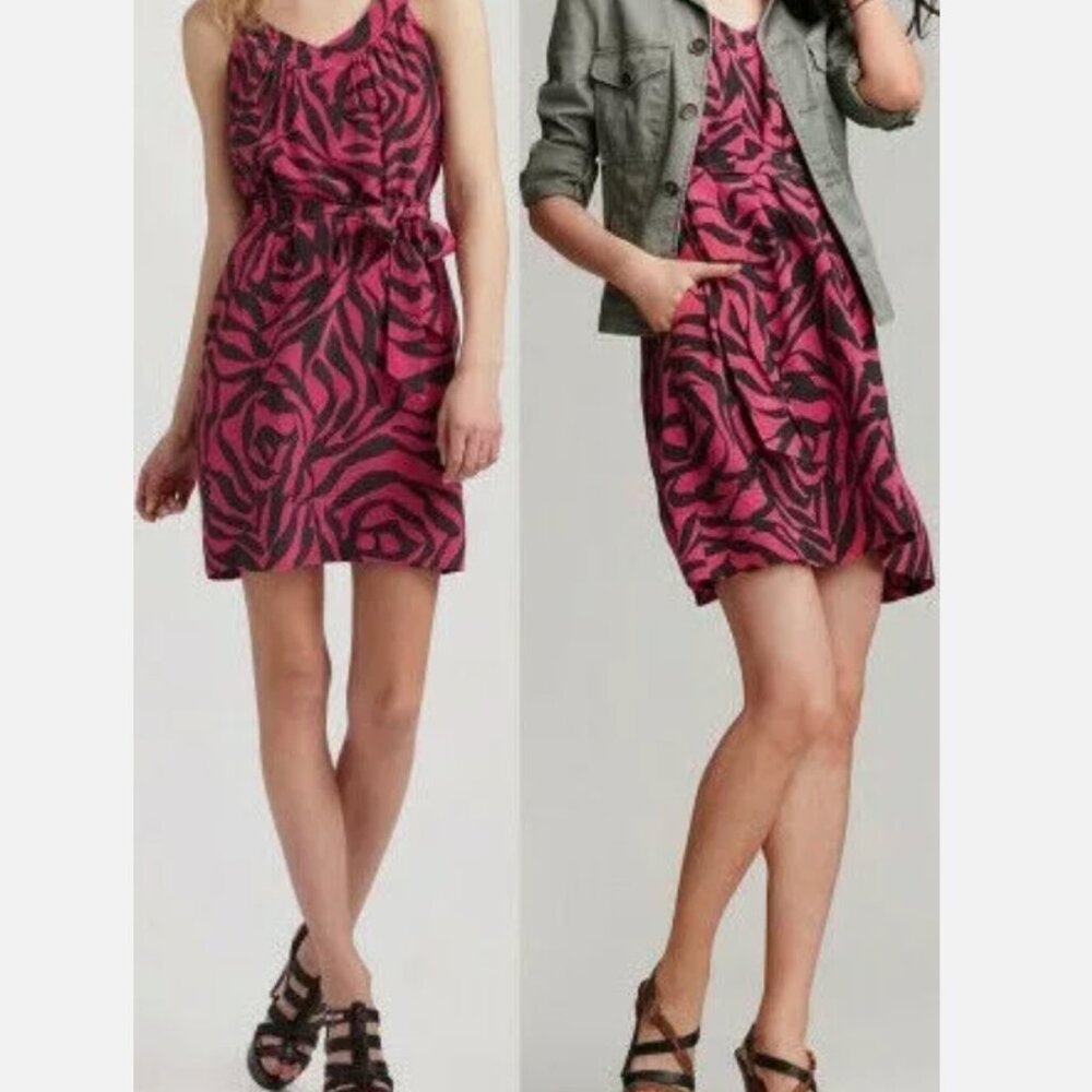 MARC by Marc Jacobs Pink & Black Midi Wrap Silk Dress